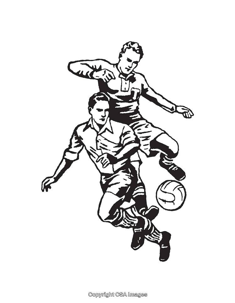 Vintage Black and White Football Match Illustration in Line Art Style