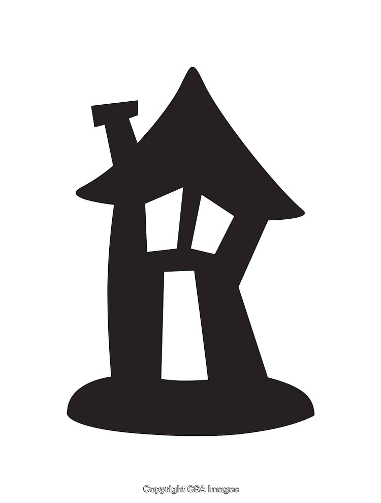 Black And White Illustration of Quirky Cartoon House Icon
