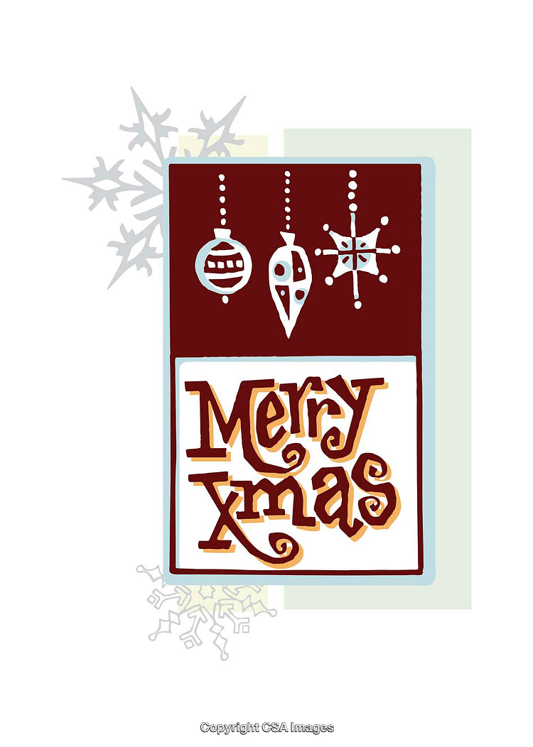 Colorful Illustration of Festive Merry Christmas Greetings with Hanging Ornaments