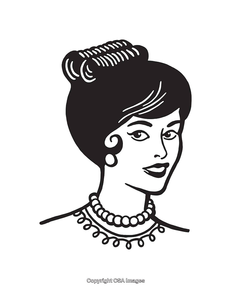 Vintage Black And White Woman Portrait With Elegant Hairstyle And Jewelry
