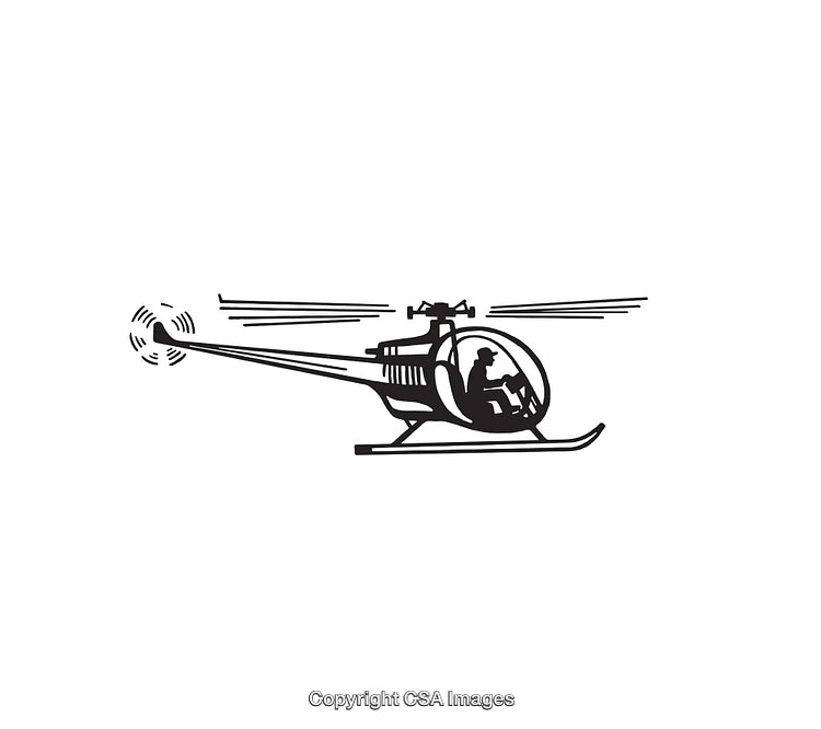 Black and White Line Art of Helicopter in Flight