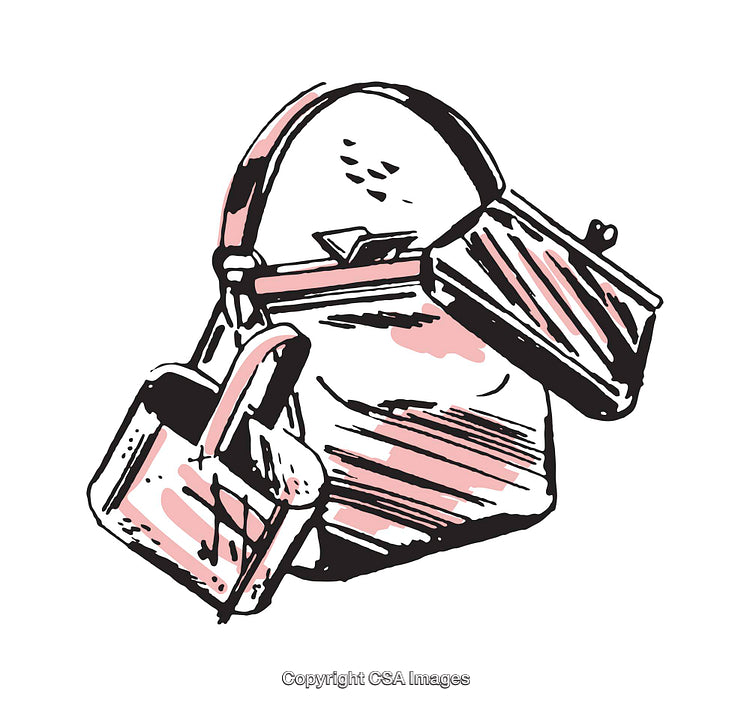 Stylized Illustration of Fashionable Handbags with Artistic Accents