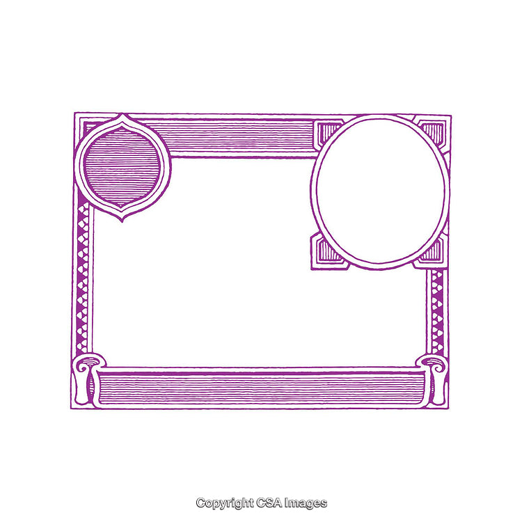 Vintage-Inspired Ornamental Frame Design in Purple Toned Line Art