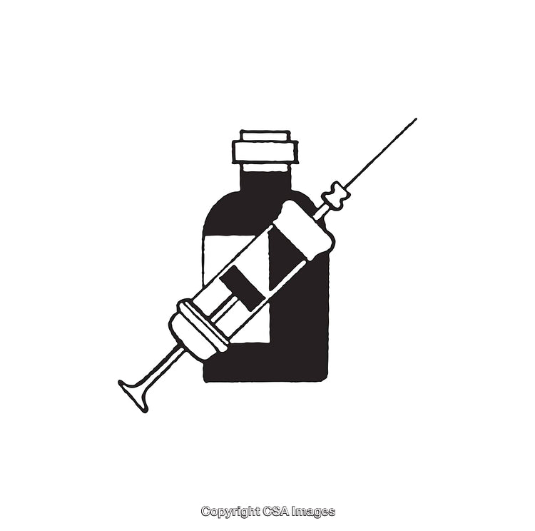 Simple Black and White Syringe and Medicine Bottle Illustration