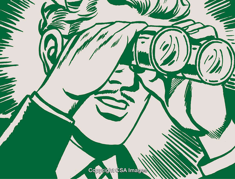 Retro Style Illustration of Person Observing Through Binoculars