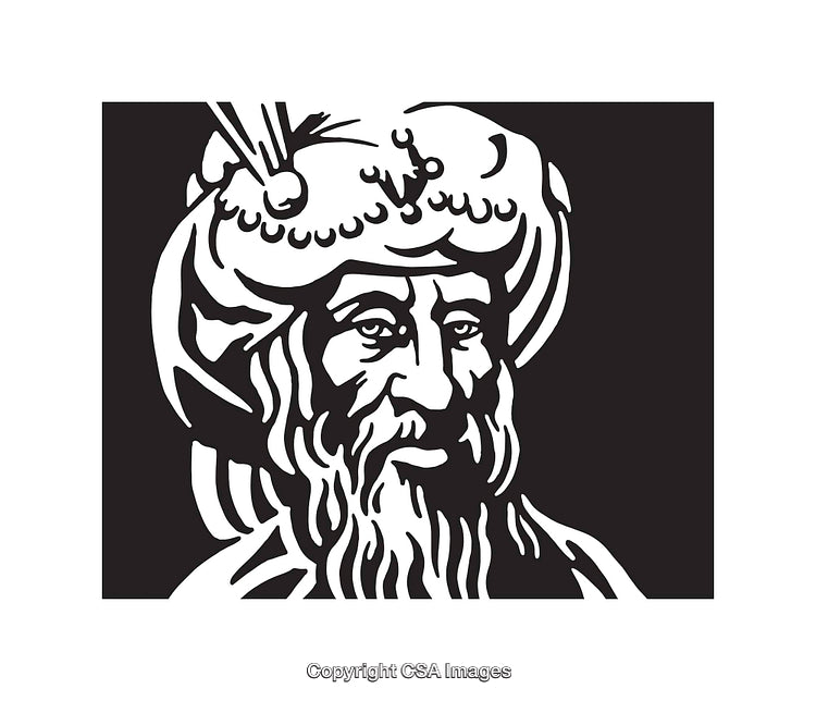 Black and White Line Art of Historical Figure with Turban