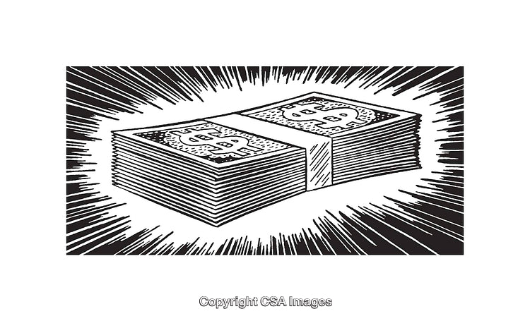 Black and White Line Art of a Stack of Dollar Bills