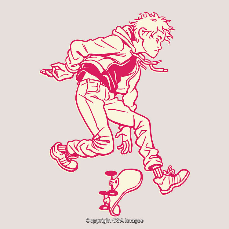 Dynamic Line Art of Skateboarder in High-Action Motion