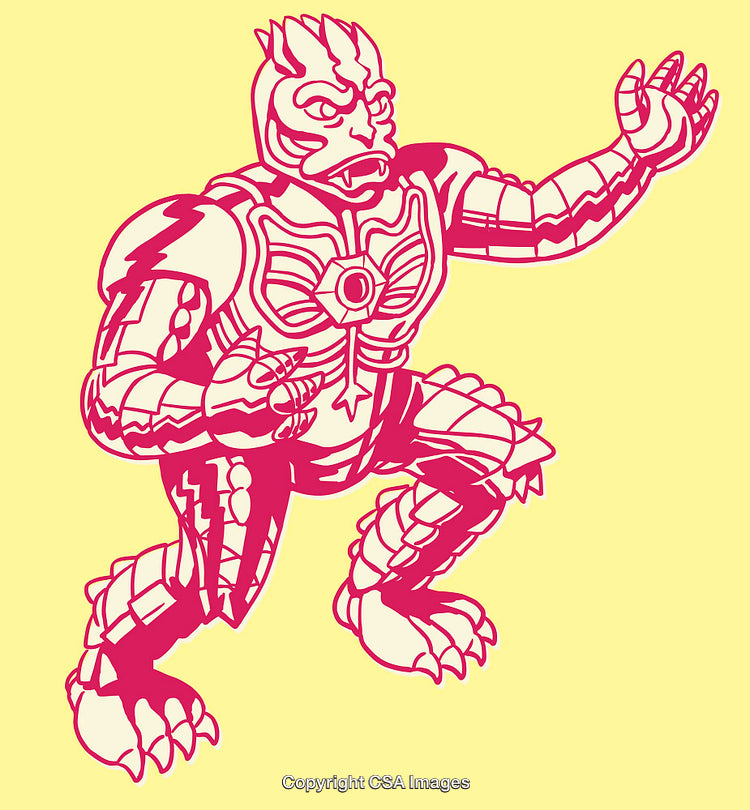 Colorful Illustration of a Futuristic Alien with Intricate Armor Design