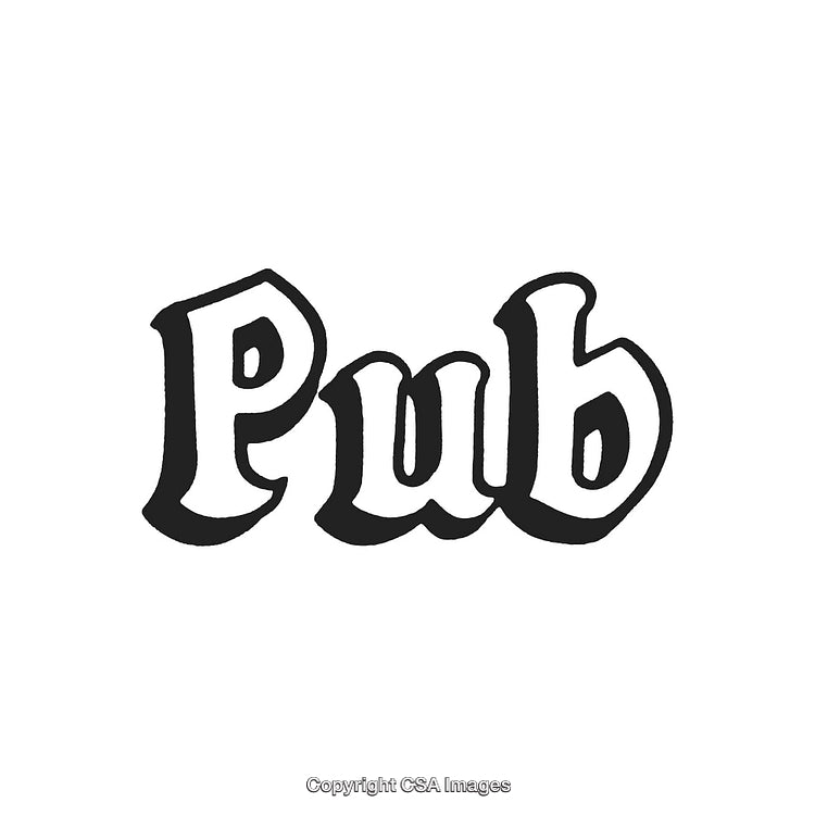 Stylized Black and White Text Illustration Depicting the Word Pub