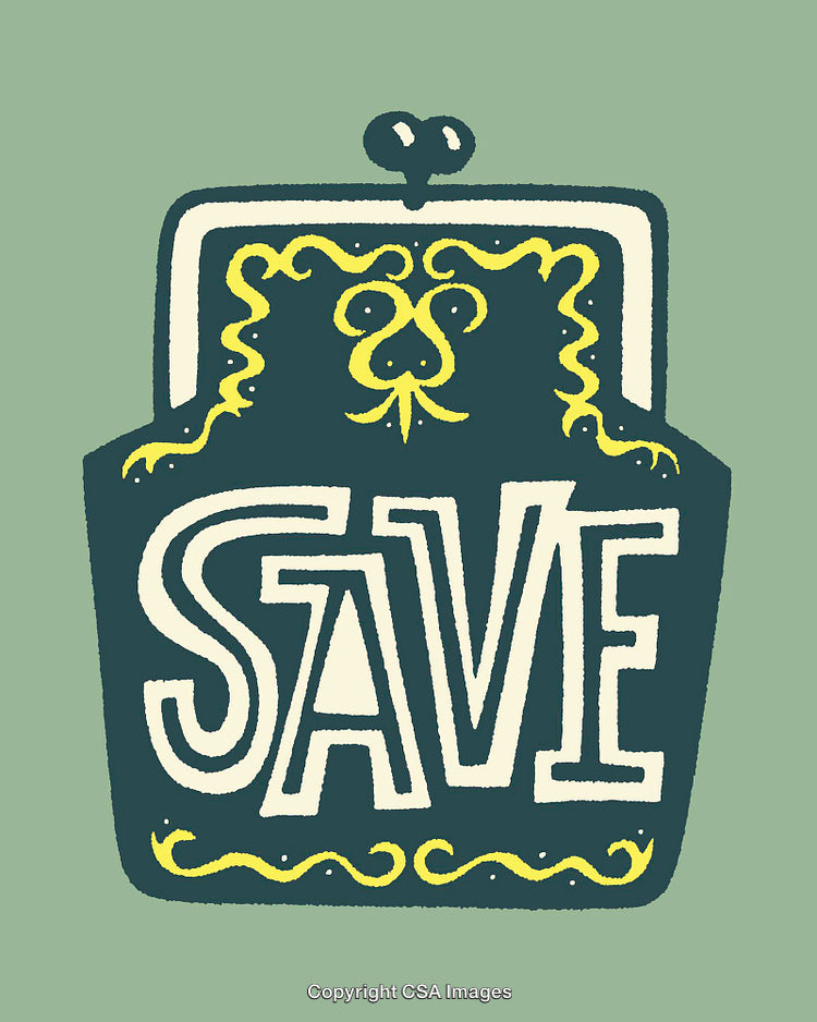 Retro Style Illustration of Wallet with Save Text and Decorative Design