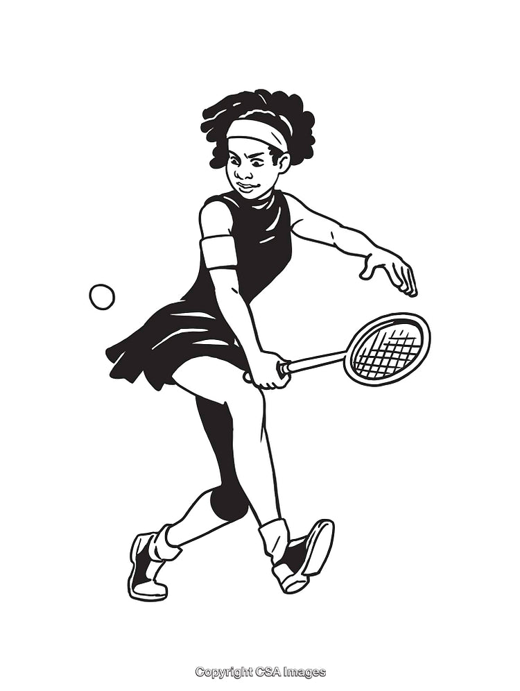 Dynamic Black and White Illustration of a Tennis Player in Action