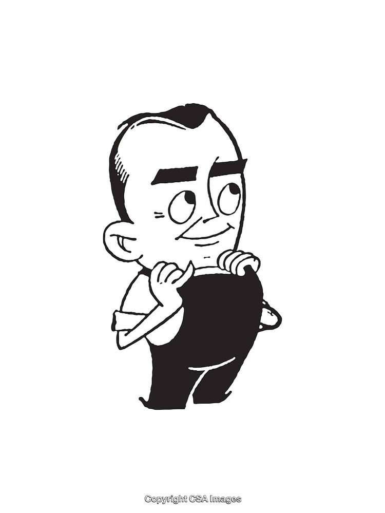Playful Black and White Cartoon Illustration of a Person in Suspenders