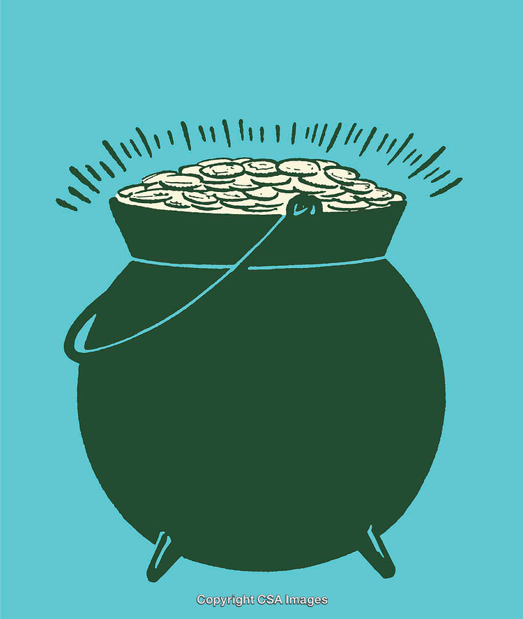 Pot of Gold with Radiating Coins Signifying Wealth and Fortune