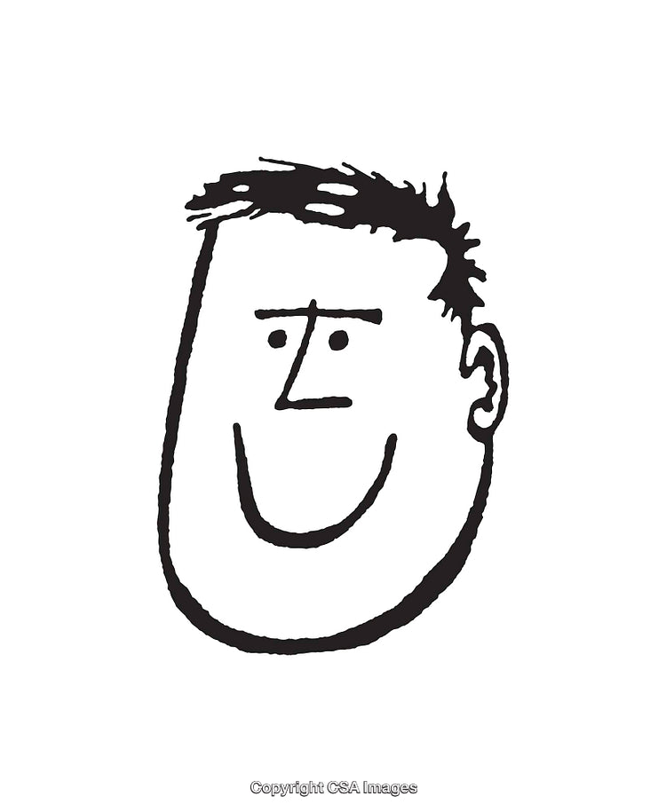 Simple Black-and-White Drawing of a Smiling Face with Expressive Details
