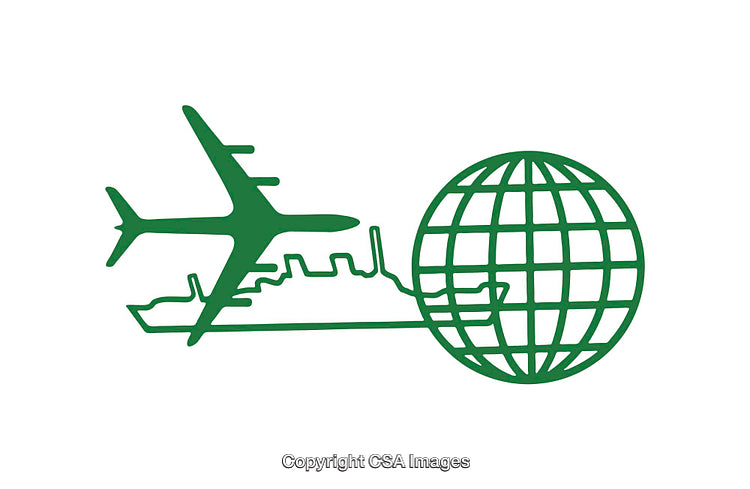 Green Transportation Icons Including Airplane Globe and Ship Illustration