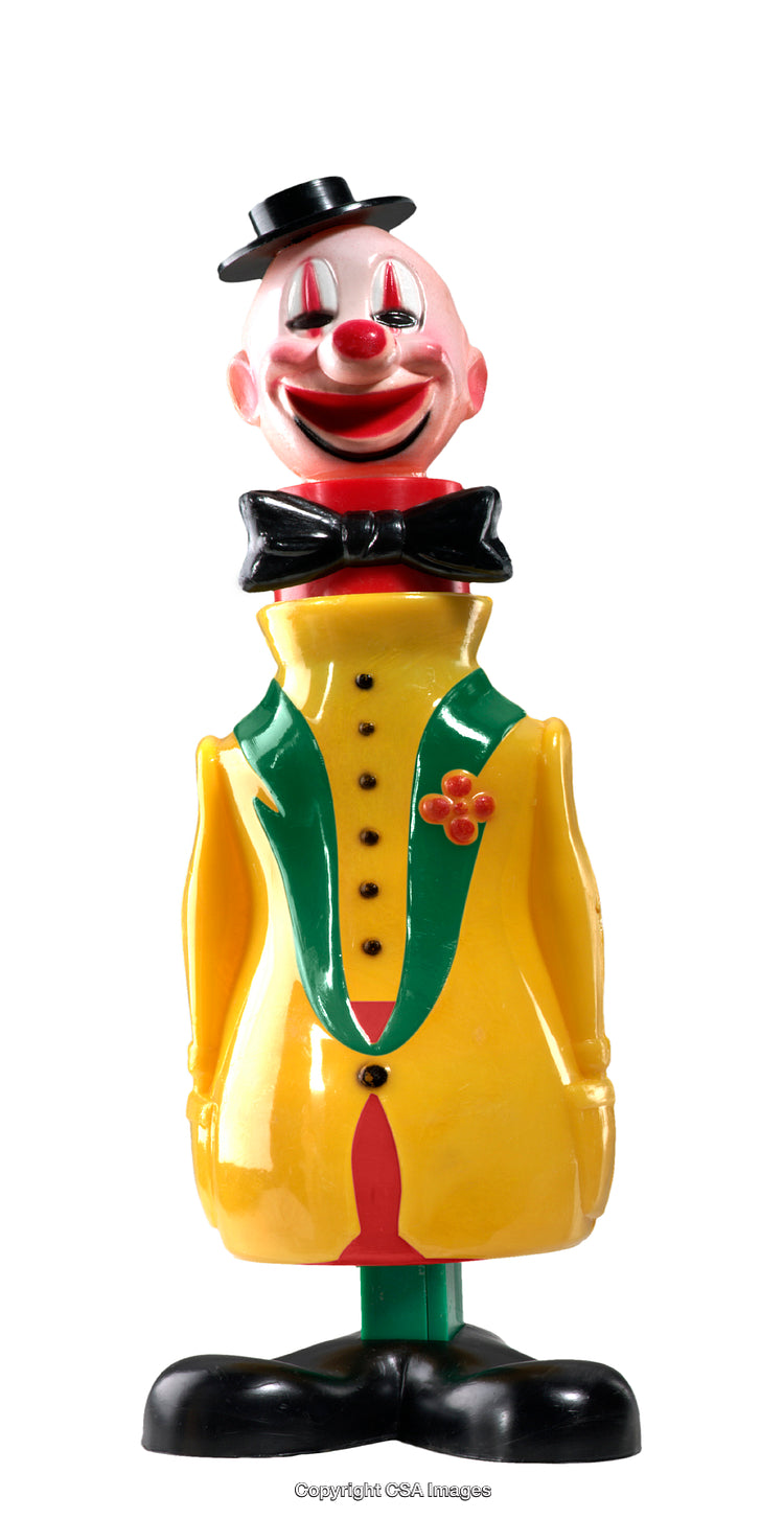 Colorful Vintage Plastic Clown Figure with a Bow Tie and Hat