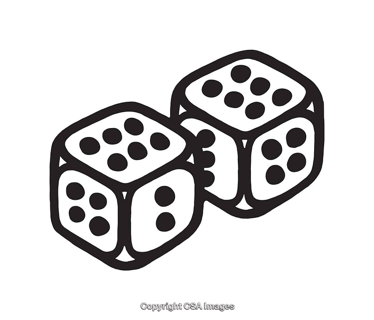 Black and White Line Art Illustration of Two Dice with Visible Dots