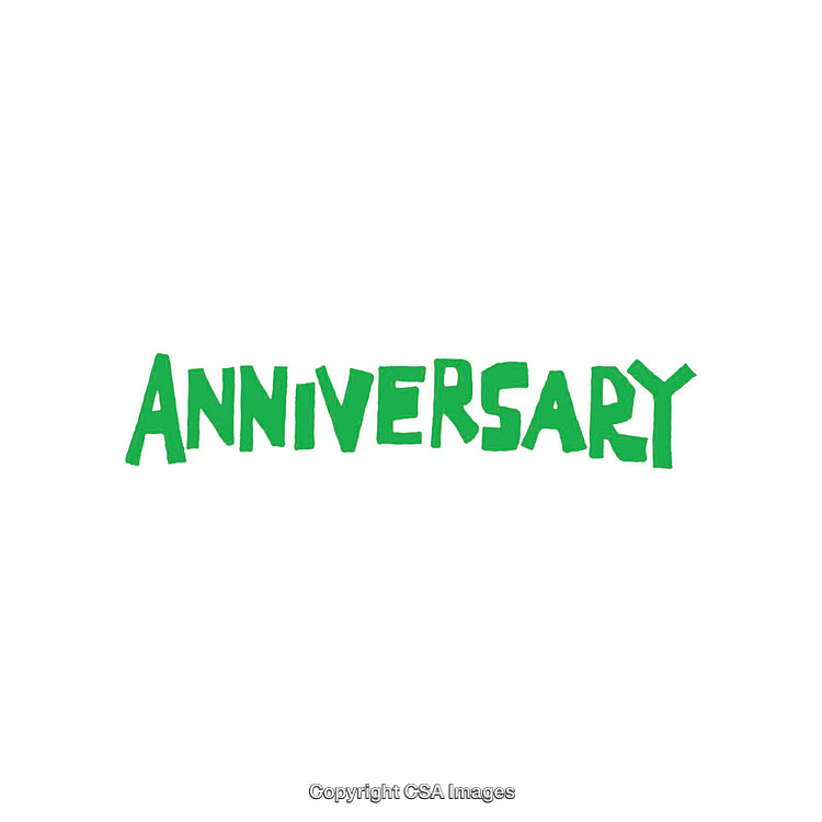 Bold Green Text Illustration Featuring the Word 'Anniversary' on White Background