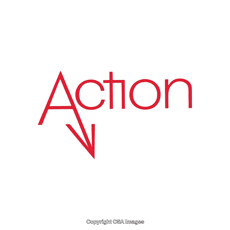 Red Word Art Depicting 'Action' with Dynamic Design Elements