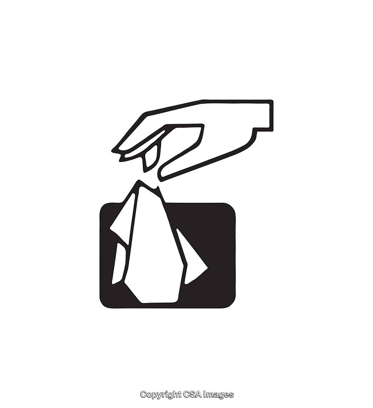 Black and White Icon of Hand Throwing Trash into a Bin