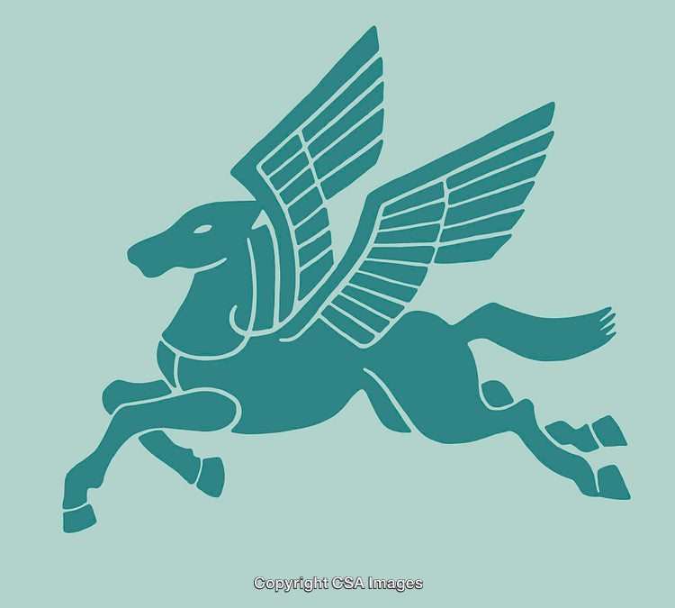 Blue Winged Pegasus Silhouette Against a Soft Mint Green Background