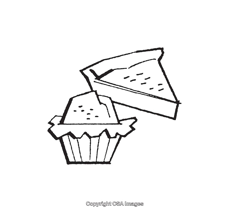 Black and White Line Art of Pie and Cupcake Illustration