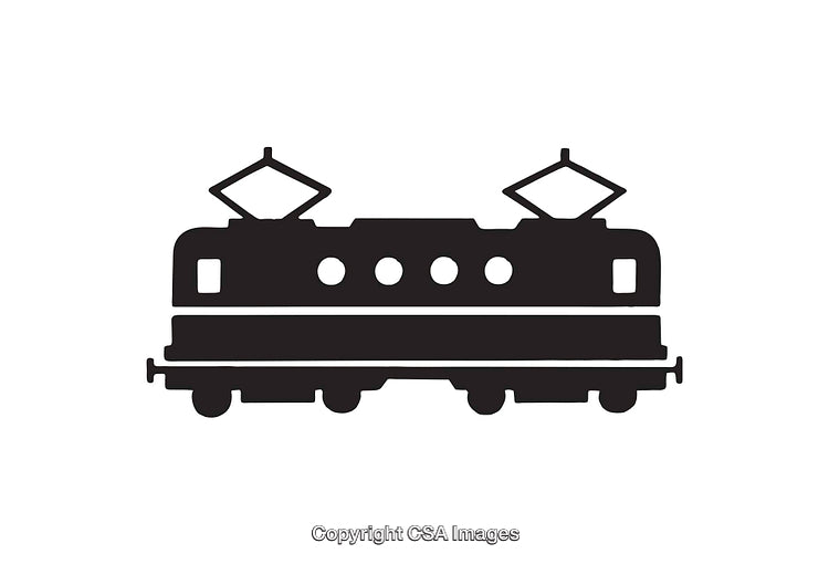 Black Silhouette Icon of a Vintage Electric Locomotive Railcar