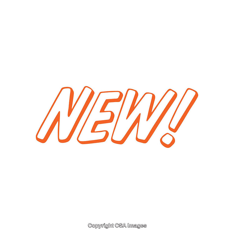 Bold "New!" Text in Vibrant Orange on White Background