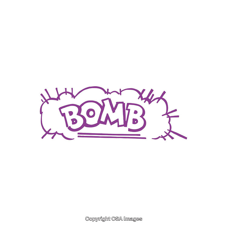 Purple Comic Book Style Word Cloud Featuring the Word Bomb