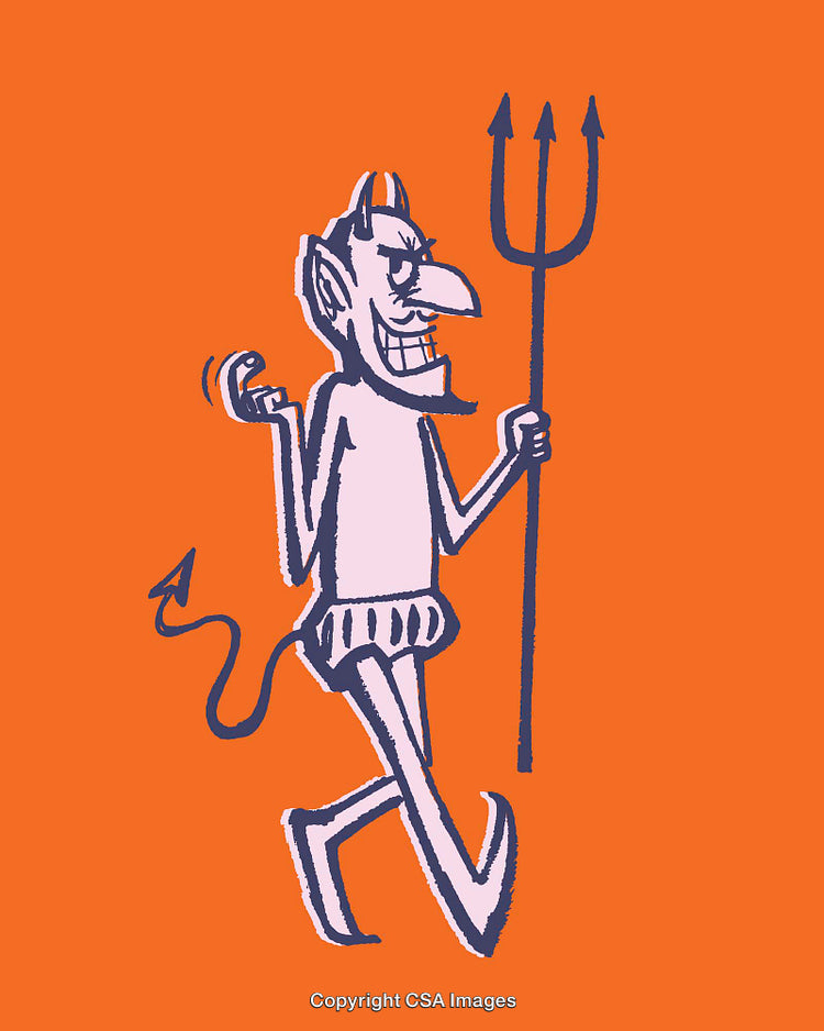 Playful Devil Line Art Illustration with Orange Background