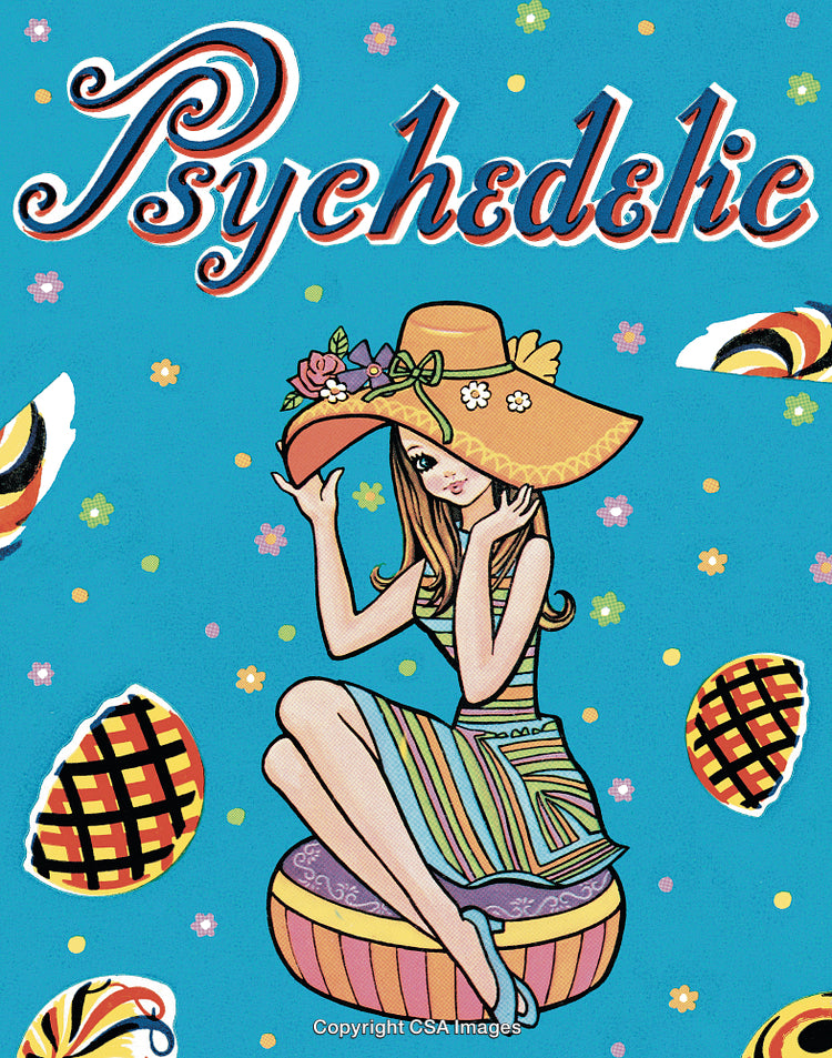 Psychedelic Illustration of a Woman in a Hat with Vibrant Patterns