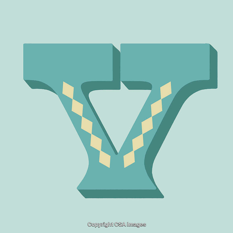 Stylized Turquoise Letter V with Decorative Diamond Pattern