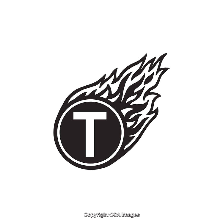 Flaming Circle Logo With Letter T in Bold Black Design