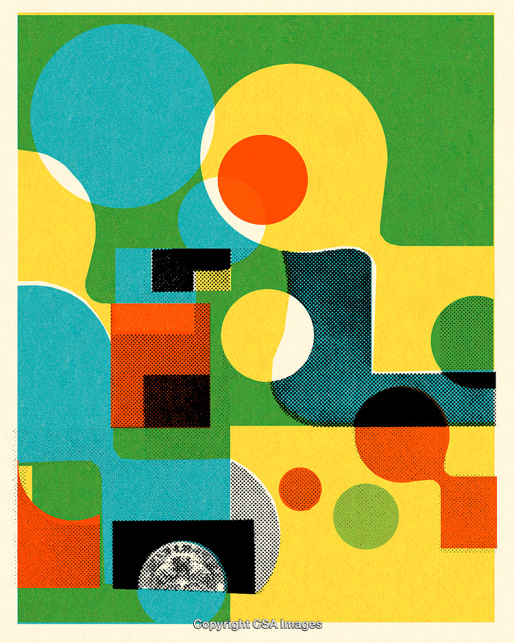 Abstract Geometric Shapes in Bright Primary Colors with Textured Details