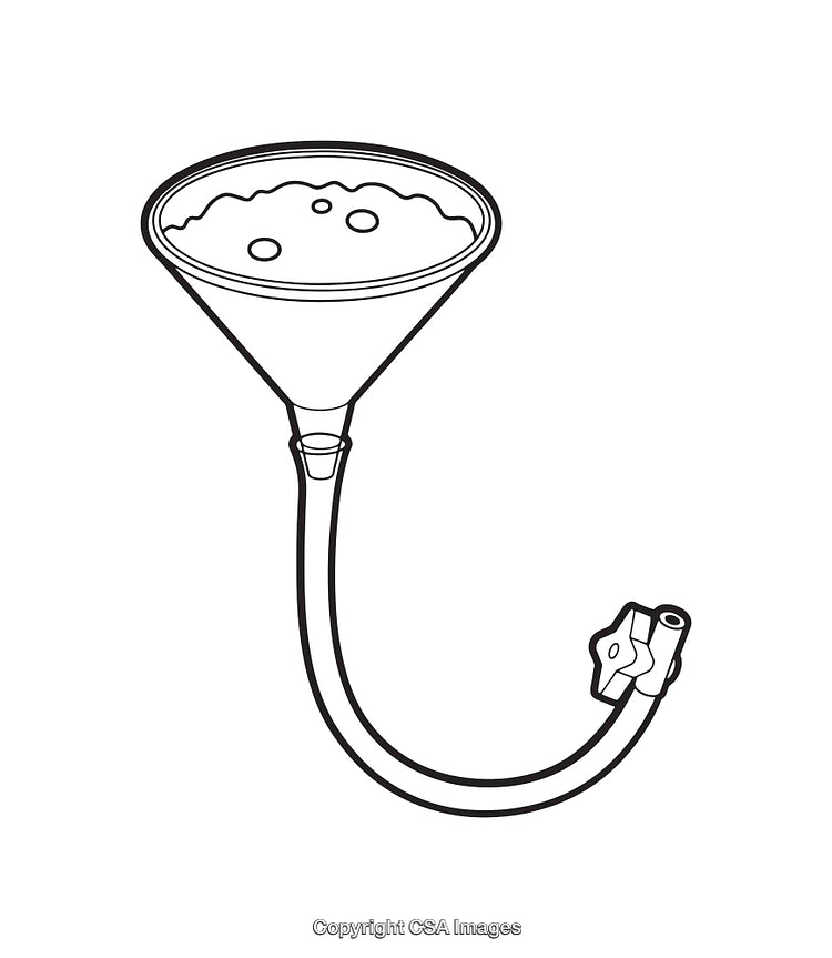 Black and White Line Art of a Funnel with Tubing Device