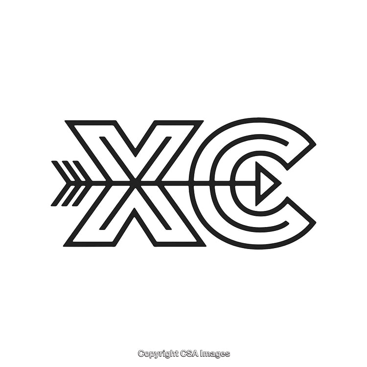 Monochrome Cross Country Symbol with Arrow Design Featuring Initials XC