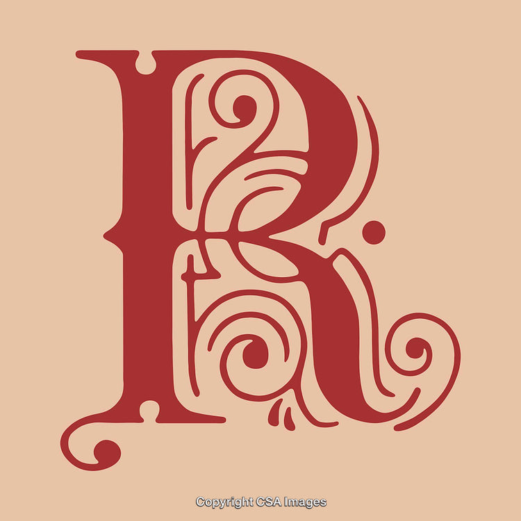 Intricate Red Decorative Letter R on a Beige Background