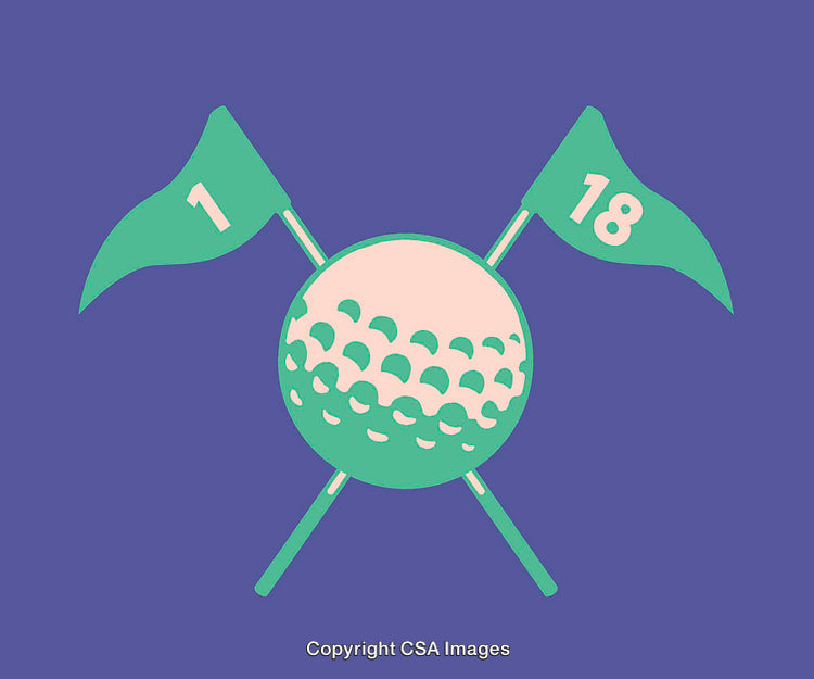 Golf Themed Illustration Featuring Ball and Flags in Minimalist Style