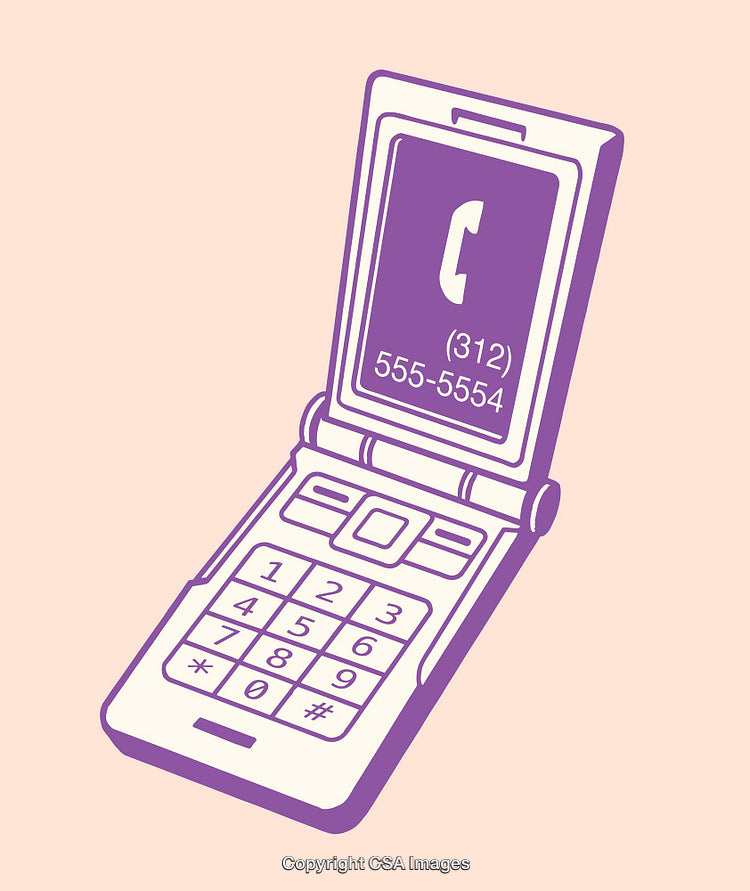 Illustration of a Vintage Flip Phone with Dialing Pad and Screen