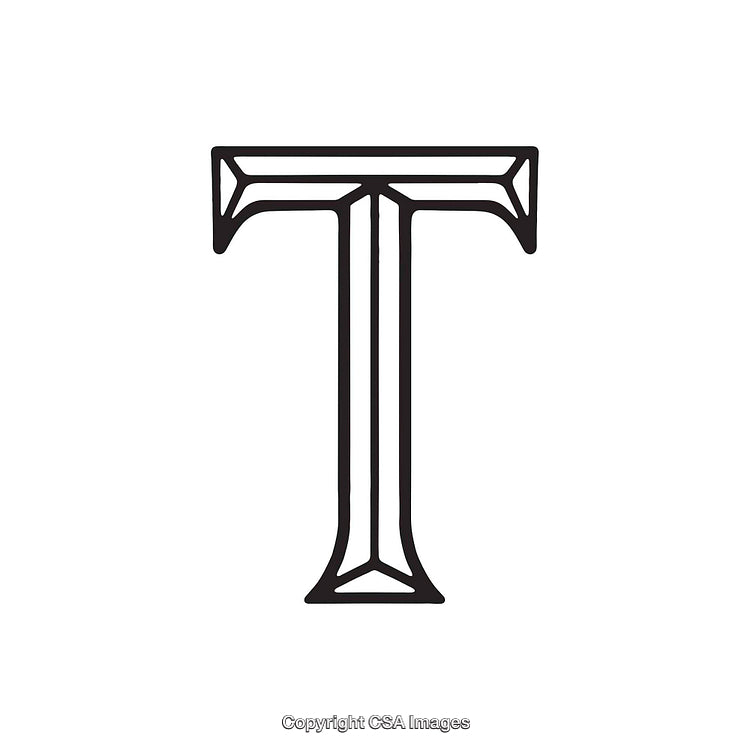 Ornate Black Letter T Design on White Background