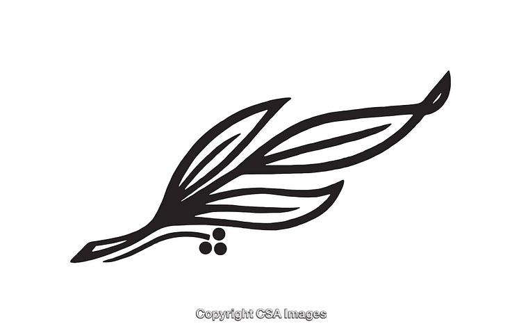 Black and White Line Art Illustration of a Simple Branch with Leaves