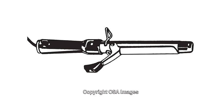 Black and White Line Art Illustration of a Curling Iron on White Background