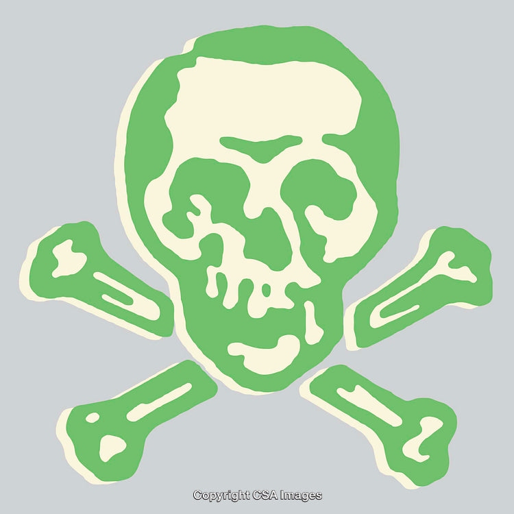 Green and White Skull and Crossbones Illustration on Grey Background