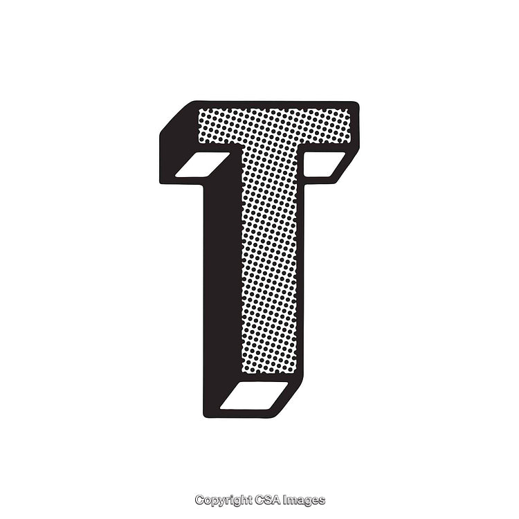 Bold Halftone Style Illustration of the Letter T in Black