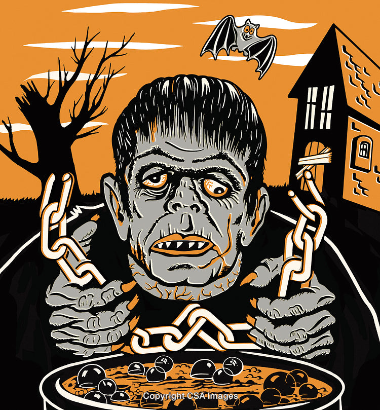 Illustration of a Halloween Monster with Chains in a Spooky Scene