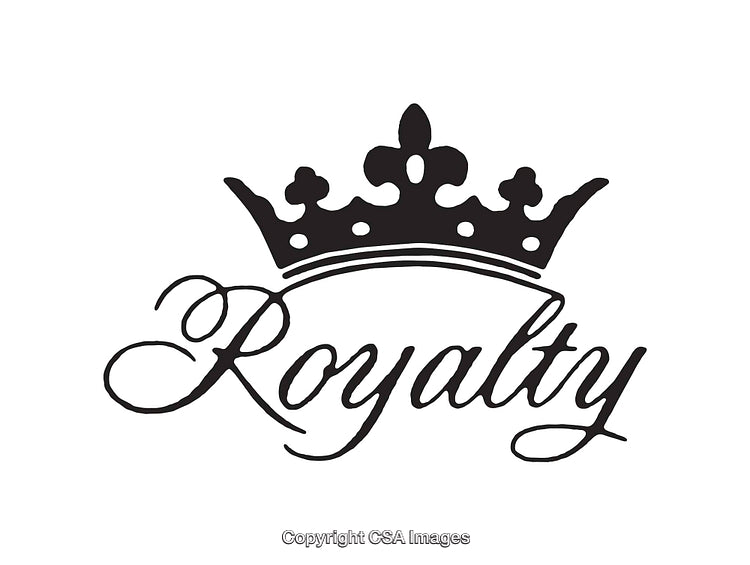 Elegant Black and White Illustration of a Crown with Script Text