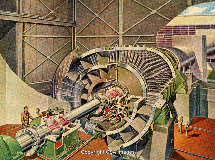 Cutaway Illustration of a Turbine Machine in an Industrial Setting
