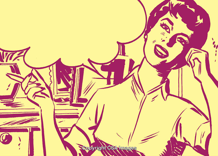 Vintage Style Retro Illustration of a Woman with Empty Speech Bubble