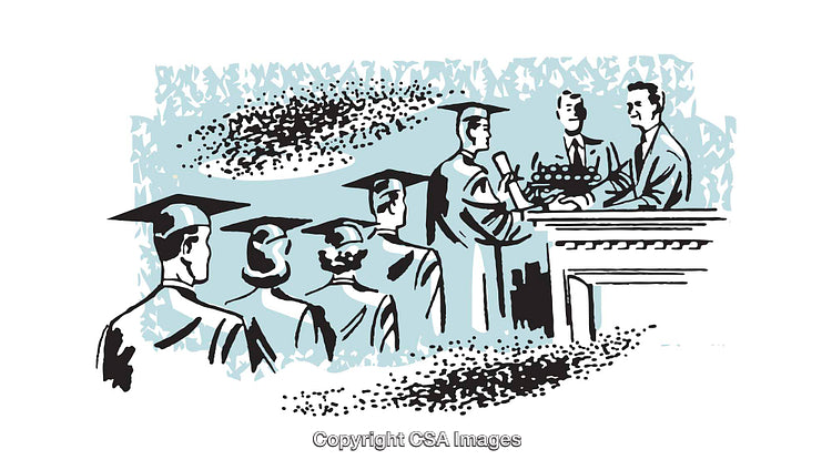 Graduation Ceremony Illustration Featuring Cap And Gown Academic Scene